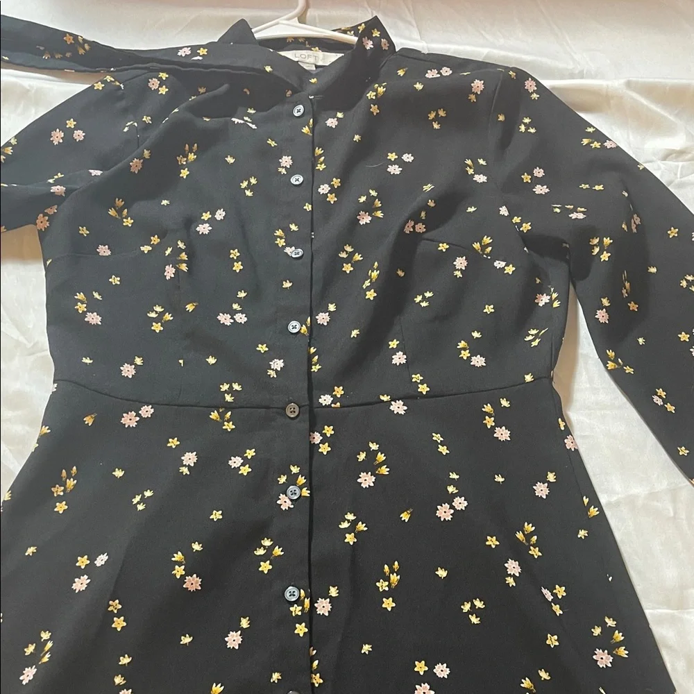 LOFT Black Floral Long Sleeve Dress - Picture 7 of 12